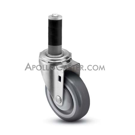 (image for) Caster; Swivel; 5" x 1-1/4"; TPR Rubber (Gray); Expandable Adapter (1.426" - 1.589" ID tubing); Zinc; 250#; Dust Cover (Mtl); Thread guards (Item #65272)
