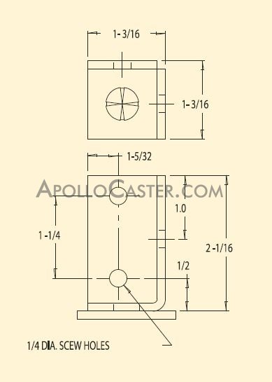 (image for) Caster; Swivel; 5" x 1"; Rubber (Soft; non-marking); Angle Iron Bracket (1-3/16"x2-1/16"; 3 holes; 1/4" bolt); Zinc; Plain bore; 125# (Item #65679) - Click Image to Close