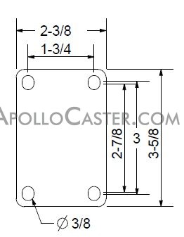 (image for) Caster; Rigid; 3" x 1-1/4"; Rubber (Hard); Top Plate (2-3/8"x3-5/8"; holes: 1-3/4"x2-7/8" slotted to 3"; 5/16" bolt); Zinc; Plain bore; 200# (Item #66269)