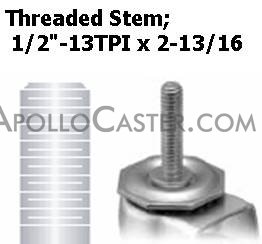 (image for) Caster; Swivel; 4"x1-1/4"; PolyU on PolyO (Gray); Threaded Stem (1/2"-13TPI x 2-13/16"); Zinc; Ball Brng; 300#; Tread Brake; Bearing Cover; Dustcap (Mtl) (Item #67355)