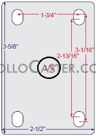 (image for) Caster; Dual Wheel; Swivel; 3"x2"; TPR Rubber (Gray); HK Plate (2-1/2"x3-5/8": holes: 1-3/4x2-13/16 slots to 3-1/16; 5/16 bolt); Zinc; Prec BB; Total Pedal Lock (Item #67053)