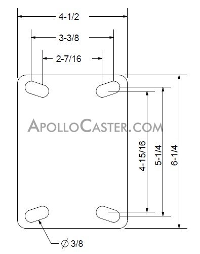 (image for) Caster; Swivel; 4" x 2"; PolyU on Cast; Plate; 4-1/2x6-1/4; holes: 2-7/16x4-15/16 (slotted to 3-3/8x5-1/4); 3/8 bolt; Zinc; Roller Brg; 800# (Color may vary) (Item #69904)