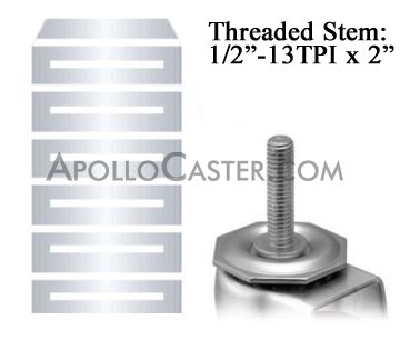 (image for) Caster; Twin Wheel; Swivel; 100mm (4"); Polyurethane (Gray); Threaded Stem (1/2"-13TPI x2"); Black/Grey; Riveted Axle; 225#; Brake (Item #64969)