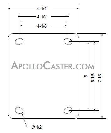 (image for) Caster; Rigid; 6" x 3"; V-Groove (1-3/8) Ductile Steel; Plate (6-1/4"x7-1/2": holes: 4-1/8"x6" slotted to 4-1/2"x6-1/8"; 1/2" bolt); Zinc; Roller Brng; 5000# (Item #64679)