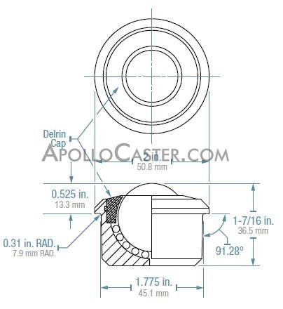 (image for) Ball Transfer; 1-3/16"; Stainless Steel balls; Round Base (1-3/4" x15/16"); Carbon Steel Housing; 500#; Plastic Ret Ring; 0.525" load height (Item #88332) - Click Image to Close