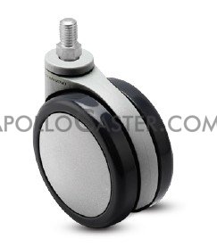 (image for) Caster; Twin Wheel; Swivel; 65mm; Black Polyurethane tread on Aluminum Color Body; Threaded Stem (3/8"-16TPI x 3/4"); Riveted Axle; 110#; Wheel Brake (Item #64351)