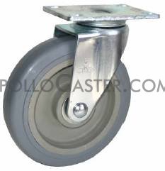 (image for) Caster; Swivel; 5" x 1-1/4"; PolyU on PolyO (Gr/Bg); Top Plate (2-1/2"x3-5/8"; holes: 1-3/4"x2-7/8" slotted to 3"; 5/16" bolt); Zinc; Plain Bore; 300# (Item #65554)