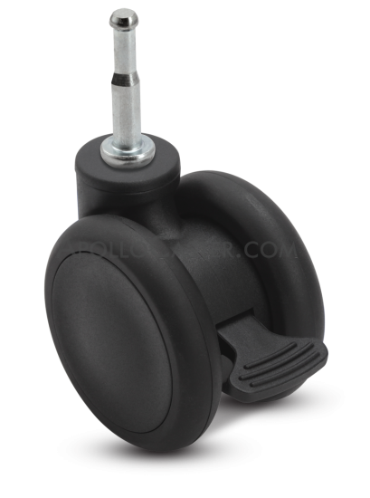 (image for) Caster; Twin Wheel; Swivel; 65mm; Thermoplastized Rubber (Black); Grip Neck (5/16x1-1/2); Black; Riveted Axle; 110#; Wheel Brake (Item #66693) - Click Image to Close