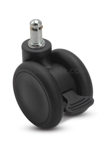 (image for) Caster; Twin Wheel; Swivel; 65mm; Thermoplastized Rubber (Black); Grip Ring (7/16x7/8); Black; Riveted Axle; 110#; Wheel Brake (Item #66691)