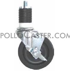 (image for) Caster; Swivel; 5x1-1/4; ThermoPlstc Rbr Round (Gray); Expandable Adapter (1.426" - 1.589" ID tubing); Zinc; Delrin Spanner; 300#; Tread brake (Item #66902) - Click Image to Close
