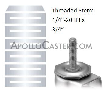 (image for) Caster; Twin Wheel; Swivel; 40mm; Nylon; Threaded Stem (1/4"-20TPI x3/4"); Black; Steel Axle; 40# (Min qty: 100) (Item #65523)