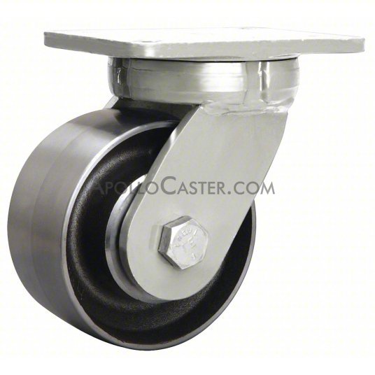 (image for) Caster; Swivel; 6" x 2-1/2"; Steel (Forged); Plate (4-1/2"x6-1/4"; holes: 2-7/16"x4-15/16" slotted to 3-3/8"x5-1/4"); Roller Brng; 4000#; Kingpinless; Face Brk (Item #65300)