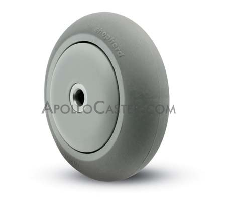 (image for) Wheel; 5" x 1-1/4"; ThermoPlastic Rubber Donut (Gray); Precision Ball Brng; 3/8" Bore; 1-9/16" Hub Length; 300#; Bearing Cover (Item #88172) - Click Image to Close