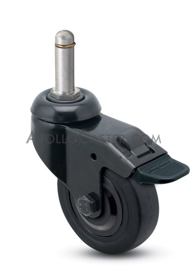 (image for) Caster; Swivel; 3x13/16; TPR Rubber (Black); Grip Ring (7/16x1-7/16); Black Rig Finish; 110#; Total Lock; Thread guards. (Item #65082)