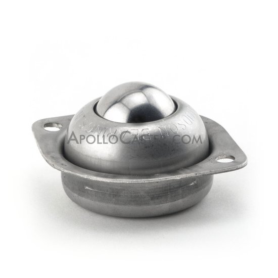 (image for) Ball Transfer; Low Profile; 1" Stainless Steel ball; Flange (2-1/8"x2-3/4": two holes: 2-3/16" apart); Stainless Steel housing; 75#; Low 3/4" inch profile (Item #89098)