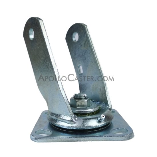 (image for) Yoke; Swivel; 8" x 3"; Plate (4-1/2"x6-1/4"; holes: 2-7/16"x4-15/16" slotted to 3-3/8x5-1/4"; 1/2" bolt); 3/4" Bore; 2400#. Uses 2-1/2 or 3" wheel (3-1/4" hub) (Item #89106)