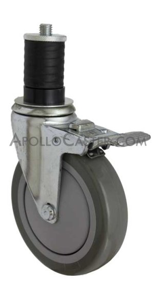 (image for) Caster; Swivel; 5" x 1-1/4"; PolyU on PolyO (Gray); Expandable Adapter (1" - 1-1/16" ID tubing); Zinc; Precision Ball Brng; 300#; Total Lock; Dust Cover (Item #65052)