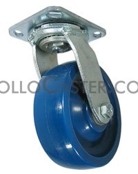 (image for) Caster; Swivel; 5" x 2"; Solid Polyu (Blue); Plate; 4"x4-1/2"; holes: 2-5/8"x3-5/8" (slotted to 3"x3"); 3/8" bolt; Stainless; Delrin Spanner; 900# (Item #68138)