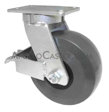 (image for) Caster; Swivel; 8"x3"; Polyurethane; Plate (4-1/2"x6-1/4"; holes: 2-7/16"x4-15/16" slotted to 3-3/8"x5-1/4"; 1/2" bolt); Sealed Prec BB; 2400#; Face Brake (Item #66214)