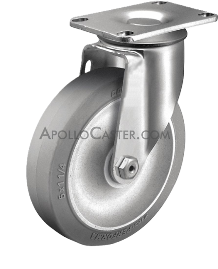 (image for) Caster; Swivel; 3-1/2 x 1-1/4; Rubber (Gr) on Alum; Top Plate; 2-1/2x3-5/8; holes: 1-3/4x2-7/8 (slotted to 3); 5/16 bolt; Zinc; Prec Brng; 250# (Item #68819)