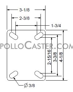 (image for) Caster; Rigid; 3" x 1-1/4"; Rubber (Hard); Top Plate (3-1/8"x4-1/8": holes: 1-3/4"x2-15/16" slotted to 2-3/8"x3-3/8"; 3/8" bolt); Zinc; Plain bore; 250# (Item #65394)