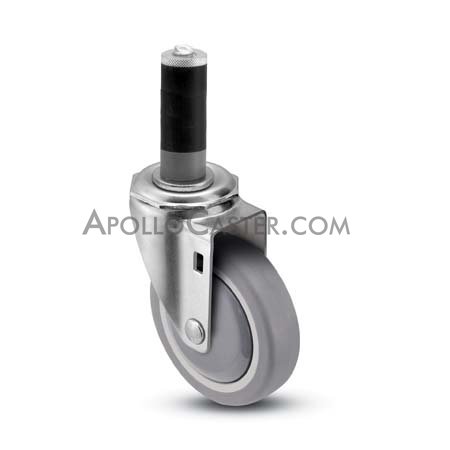 (image for) Caster; Swivel; 5x1-1/4; ThermoPlstc Rbr Round (Gray); Expandable Adapter (1.426" - 1.589" ID tubing); Zinc; Delrin Spanner; 300# (Item #66903)