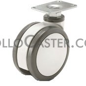 (image for) Caster; Twin Wheel; Swivel; 100mm; Polyurethane; Plate (2-1/2"x3-5/8": holes: 1-3/4"x2-13/16" (slotted to 3-1/16"); 5/16" bolt); Gray/ White; Prec BB; 220# (Item #65945)