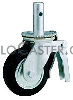 (image for) Scaffold Caster; Swivel; 8" x 2"; Rubber on Cast Iron; Round Stem (1-3/8"x4"; 1/2" cross-drilled hole 2-1/2" up); Zinc; Roller Brng; 500#; Total Lock (Item #66483)