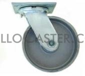 (image for) Caster; Swivel; 8" x 2"; Cast Iron; Plate; 4"x4-1/2"; holes: 2-5/8"x3-5/8 (slots to 3x3); 3/8 bolt; Roller Brng; Wgt Cap: 900#; High Heat (Item #67675)