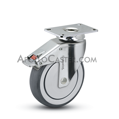 (image for) Caster; Swivel; 3" x 1-1/4"; Conductive Rubber; HK Plate (2-1/2"x3-5/8": holes: 1-3/4"x2-13/16" to 3-1/16"; 5/16" bolt); Chrome; Prec Brng; 190#; Total Lock (Item #64667)