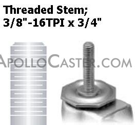 (image for) Caster; Twin; Swivel; 2" (50mm); Polyurethane; Threaded Stem; 3/8"-16TPI x 3/4"; Black; Rivet; 75#; Pedal Lock; Wheel (Item #68669)