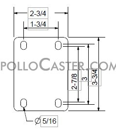 (image for) Caster; Swivel; 2-1/2x1-13/16; Polyolefin; Top Plate (2-3/4x3-3/4; holes: 1-3/4x2-7/8 slotted to 3; 5/16 bolt); Zinc; Plain bore; 400#; Tread brake (Item #67116)