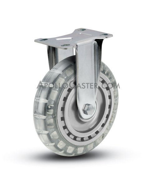 (image for) Caster; Rigid; 6"x1-1/4"; Polyurethane (Clear); Plate (2-5/8"x3-3/4"; holes: 1-3/4"x2-3/4" slotted to 3"; 5/16" bolt); Zinc; Ball Brng; 300# (Item #64753)