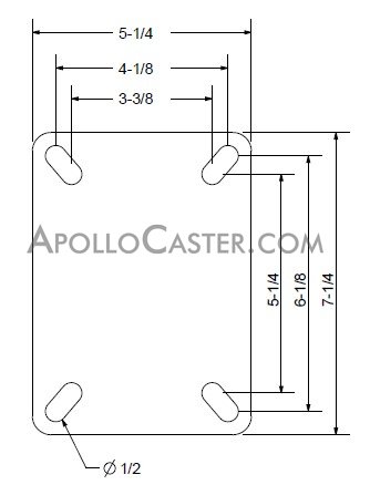 (image for) Caster; Rigid; 8" x 3"; V-Groove (7/8) Cast Iron; Top Plate (5-1/4"x7-1/4"; holes: 3-3/8"x5-1/4" slotted to 4-1/8"x6-1/8"; 1/2" bolt); Zinc; Roller Brng; 3500# (Item #66474)