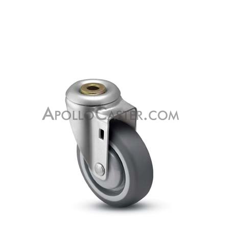 (image for) Caster; Swivel; 3 x 1-1/4; Thermoplastized Rubber (Gray); Hollow Kingpin; 1/2 bolt; Zinc; Precision Ball Brng; 210#; Thread guards (Item #68812)