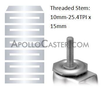 (image for) Caster; Swivel; 2" x 3/4"; Thermoplastized Rubber (Gray); Threaded Stem (10mm-25.4TPI x15mm); Chrome; Plain bore; 110#; Thread guards (Item #66300)