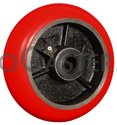 (image for) Wheel; 8" x 3"; PolyU (Donut) on Cast (Red); Roller Brng; 1-1/4" Bore; 3-1/4" Hub Length; 2500# (Item #89062)