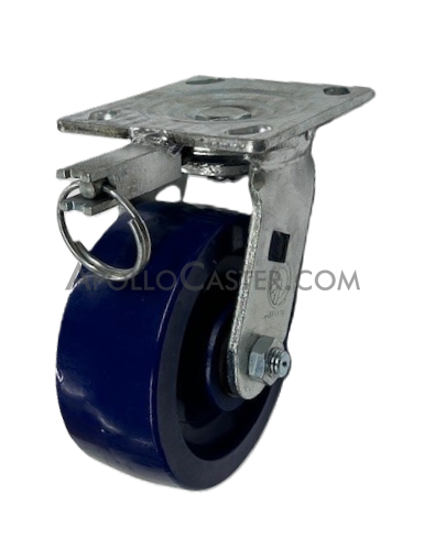 (image for) Caster; Swivel; 5" x 2"; Polyurethane (One piece solid); Plate (4"x4-1/2"; holes: 2-5/8"x3-5/8" slotted to 3"x3"; 3/8" bolt); Roller Brng; 900#; Position Lock (Item #68862)