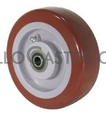 (image for) Caster; Swivel; 6" x 2"; PolyU on PolyO (Red); Top Plate (4"x4-1/2"; holes: 2-5/8"x3-5/8" slotted to 3"x3"; 3/8" bolt); Zinc; Roller Brng; 800# (Item #65666)