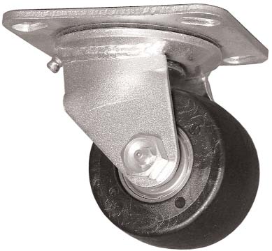 Caster; Swivel; 2" x 1-3/4"; Glass/ Nylon; Top Plate; 2-3/8"x3-5/8": holes: 1-3/4"x2-7/8" (slotted to 3"); 3/8" bolt; Zinc; Roller Brng; 400# (Item #65669)