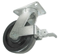 Caster; Swivel; 8" x 3"; Phenolic High Temp; Plate (5-1/4"x7-1/4"; holes: 3-3/8"x5-1/4" slotted to 4-1/8"x6-1/8"; 1/2" bolt); Roller Brng; 1900#; Face Brake (Item #64917)
