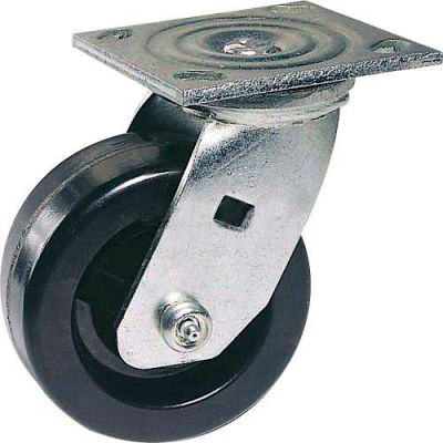 Caster; Swivel; 5" x 1-1/2"; Polyolefin LD; Plate (4"x4-1/2"; holes: 2-5/8"x3-5/8" slots to 3"x3"; 3/8" bolt); Zinc; Delrin Spanner; 450# (Item #63206)