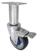 Leveling Caster; Swivel; 5" x 1-1/4"; TPR Rubber; Plate (2-3/8"x3-5/8"; holes: 1-3/4"x2-7/8" slots to 3"); Prec BB; 300#; Load height: 9.8" - 11.44"; Total Lock (Item #65791)