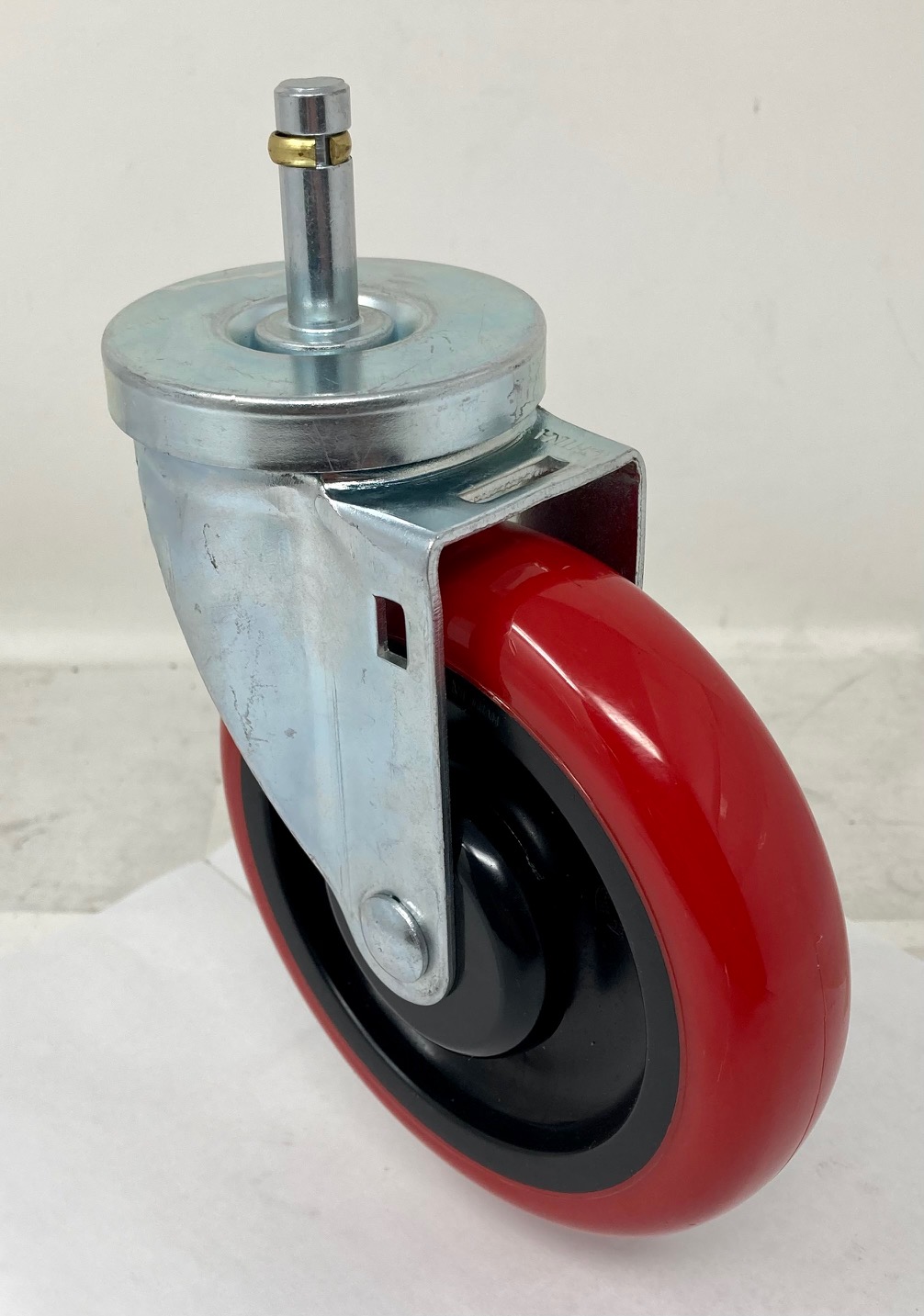 Caster; Swivel; 4" x 1-1/4"; PolyU on PolyO (Red); Grip Ring (13/16" x 2-3/16"); Stainless; Stainless Prec BB; 350# (Item #63265)