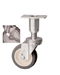Leveling Caster; Swivel; 5"x1-1/4"; PolyU on PolyO; Plate (2-3/8"x3-5/8"; holes: 1-3/4x2-7/8 slots to 3; 5/16 bolt); 250#; Load height: 8.19" - 8.94"; Tread Brk (Item #66947)