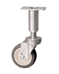 Leveling Caster; Swivel; 4"x1-1/4"; PolyU on PolyO; Plate (3-1/2"x3-1/2": holes: 2-5/8"x2-5/8"; 5/16" bolt); 250#; Load height: 7.06" - 7.81" (Item #63259)