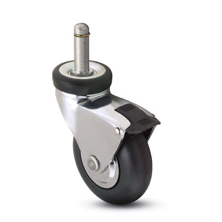 (image for) Caster; Std; Swiv; 3" x 15/16"; Rubber; Soft; Grip Ring; 7/16"x1-7/16"; Chrome; Precision Ball Brng; Hooded; Wgt Cap 110#; Thread guards; Pedal Brake (Item #65225) - Click Image to Close