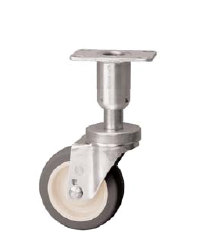 Leveling Caster; Swivel; 3"x1-1/4"; PolyU on PolyO; Plate (3-1/2"x3-1/2": holes: 2-5/8"x2-5/8"; 5/16" bolt); 250#; Load height: 6.06" - 6.81" (Item #66956)