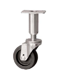 Leveling Caster; Swivel; 3"x1-1/4"; Polyolefin; Plate (2-3/8"x3-5/8"; holes: 1-3/4x2-7/8 slotted to 3; 5/16 bolt); 300#; Load height: 7.7" - 9.3" (Item #66975)