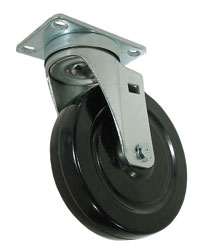 Caster; Swivel; 5" x 1-1/4"; Rubber (Hard); Plate (2-1/2"x3-5/8"; holes: 1-3/4"x2-7/8" slotted to 3"; 5/16" bolt); Zinc; Ball Brng; 280# (Item #65719)